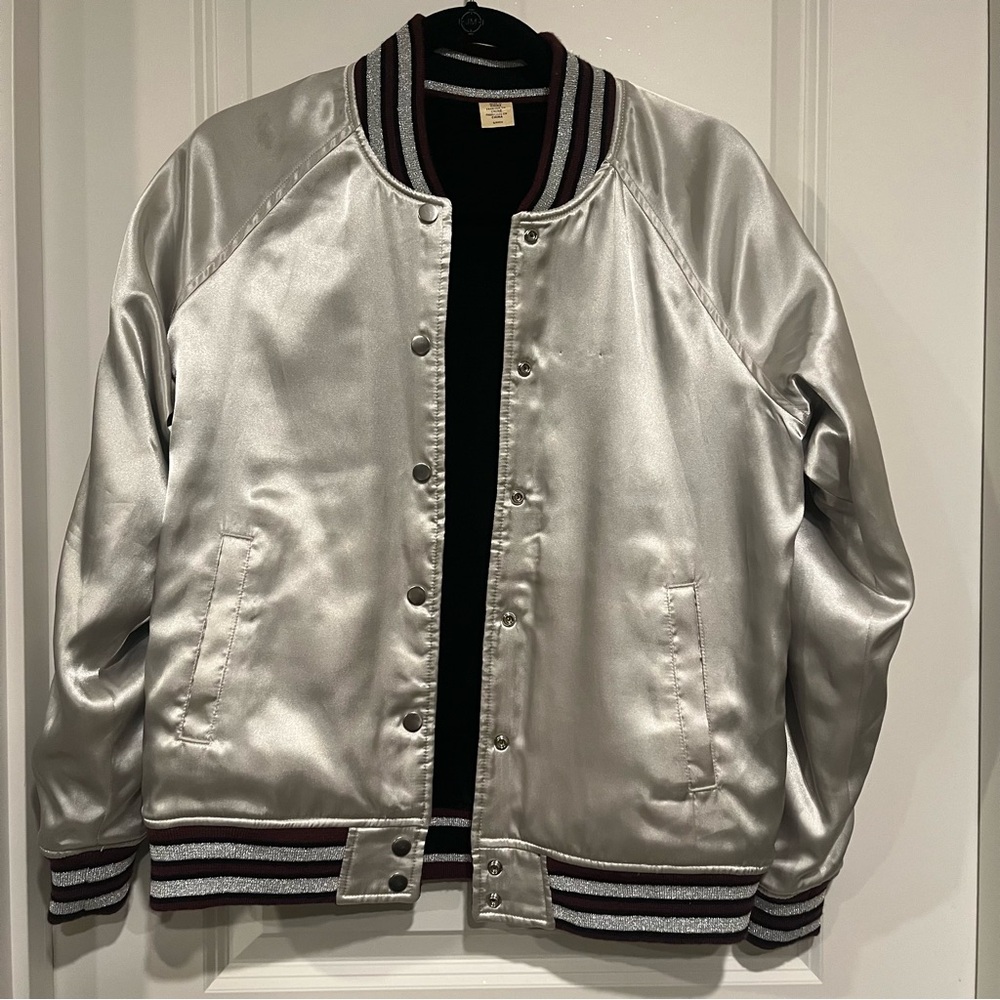 Levi's Silver Bomber Jacket with Maroon Accents